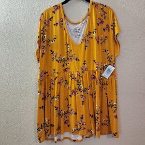 Torrid Yellow Floral Super Soft Sleeve Babydoll Tunic Sz 2 NWT